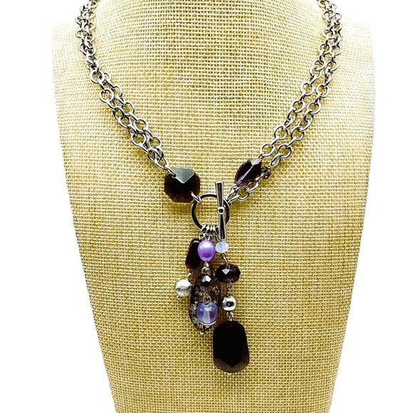 Lia Sophia VIOLET HOUR Double-layered Silver Chain Purple Acrylic Cluster Pendan - Picture 15 of 15